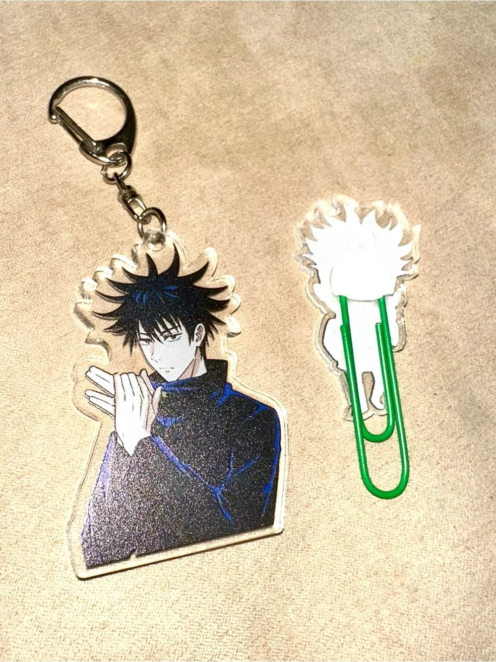 Jujutsu Kaisen Megumi Acrylic Keychain & Gojo Chibi Paper Clip Anime Accessory